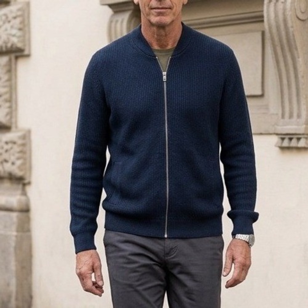 GAP Full Zip Sweater Mens XXXL Navy Blue Cotton Textured Knit Cardigan Heavy